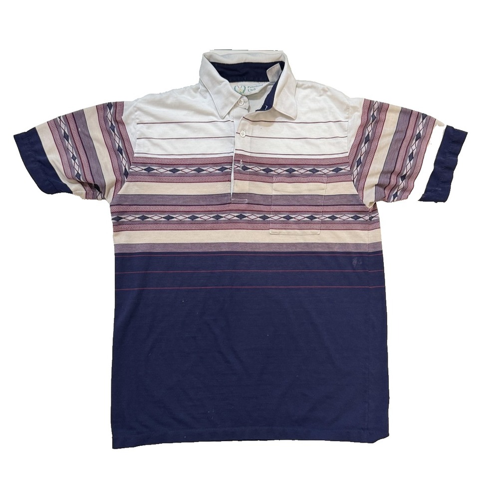 Vintage 90s Palmland Club Polo Shirt Mens Med Southwest Aztec Striped Rockabilly